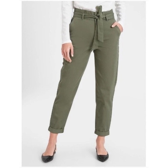 Banana Republic Pants - NWT Banana Republic High Rise Tie Waist Barrel Pants 14 Olive Minimalist Utility